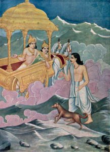 yudhisthira_with_a_dog_as_a_chariot_from_heaven_arrive